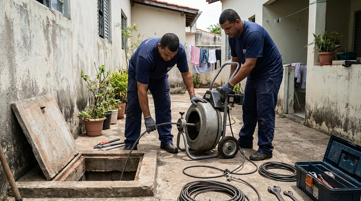 Desentupimento de rede de esgoto em Carapicuíba‑SP